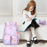 Jcobvig Kawaii Backpack For Girls Kids,Cute Student School Backpack With Pen Bag,Purple Aesthetic Starry Rainbow Laptop Travel Bag (Purple Medium 16.5in