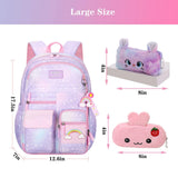 Jcobvig Kawaii Backpack For Girls Kids,Cute Student School Backpack With Pen Bag,Purple Aesthetic Starry Rainbow Laptop Travel Bag (Purple Medium 16.5in