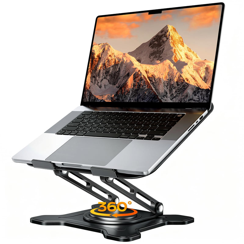 JCZT Adjustable Laptop Stand for Desk, 360° Rotating Base Ergonomic Computer Stand, Laptop Riser Foldable Protable for Office Home Fits Compatible with MacBook Pro/Air Notebook up to 10 - 16" Black