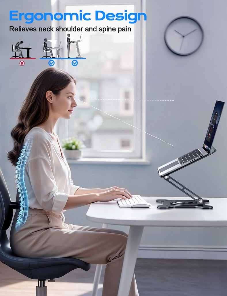 Standing Computer Backpack JCZT Adjustable Laptop Stand for Desk, 360° Rotating Base Ergonomic ...