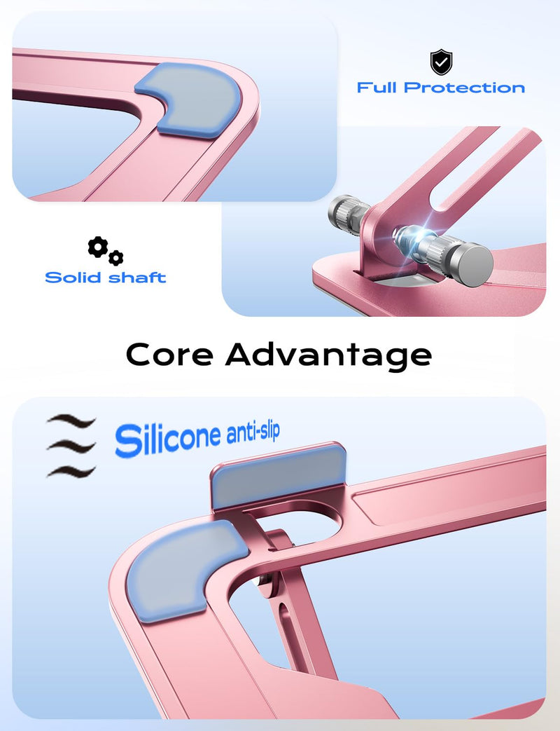 JCZT Adjustable Laptop Stand for Desk, Metal Foldable Laptop Riser, Portable Laptop Holder Mount, Ventilated Cooling Computer Notebook Stand for MacBook Air Pro, All 10 - 16'' Notebooks Laptops, Pink