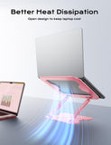 JCZT Adjustable Laptop Stand for Desk, Metal Foldable Laptop Riser, Portable Laptop Holder Mount, Ventilated Cooling Computer Notebook Stand for MacBook Air Pro, All 10 - 16'' Notebooks Laptops, Pink