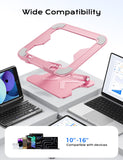 JCZT Adjustable Laptop Stand for Desk, Metal Foldable Laptop Riser, Portable Laptop Holder Mount, Ventilated Cooling Computer Notebook Stand for MacBook Air Pro, All 10 - 16'' Notebooks Laptops, Pink