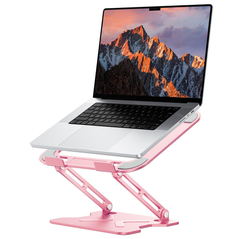 JCZT Adjustable Laptop Stand for Desk, Metal Foldable Laptop Riser, Portable Laptop Holder Mount, Ventilated Cooling Computer Notebook Stand for MacBook Air Pro, All 10 - 16'' Notebooks Laptops, Pink