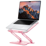 JCZT Adjustable Laptop Stand for Desk, Metal Foldable Laptop Riser, Portable Laptop Holder Mount, Ventilated Cooling Computer Notebook Stand for MacBook Air Pro, All 10 - 16'' Notebooks Laptops, Pink