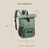 Jeep JS016D Rolltop Laptop Travel Backpack, Green