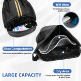 JELUTAR Drawstring Backpack Gym Bag with Shoes Compartment for Soccer, Basketball, Swim, Water - Resistant String Backpack Beach Cinch for Women Men, Black Gold