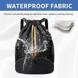 JELUTAR Drawstring Backpack Gym Bag with Shoes Compartment for Soccer, Basketball, Swim, Water - Resistant String Backpack Beach Cinch for Women Men, Black Gold