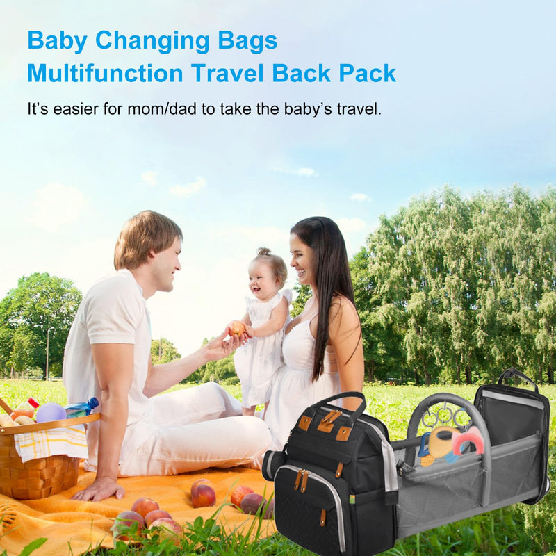 Jeryswet Baby Diaper Bags with Changing Station, Waterproof Large Capacity Diaper Bag Backpack for Moms Dads with USB Charging Port and Stroller Straps, Baby Shower Gifts, Black