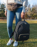 Jessica Simpson Black Quilted Diaper Bag Backpack with Insulated Pockets, Portable Changing Pad, Stroller Straps, Fanny Pack 3 Pc. Set (Camilla (With Fanny Pack))