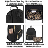 Jessica Simpson Black Quilted Diaper Bag Backpack with Insulated Pockets, Portable Changing Pad, Stroller Straps, Fanny Pack 3 Pc. Set (Camilla (With Fanny Pack))