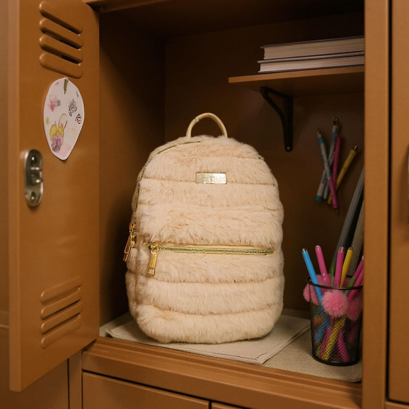 Jessica Simpson Mini Plush Tablet Backpack for Women for Work, College, Commuting, Travel (Mocha Latte)