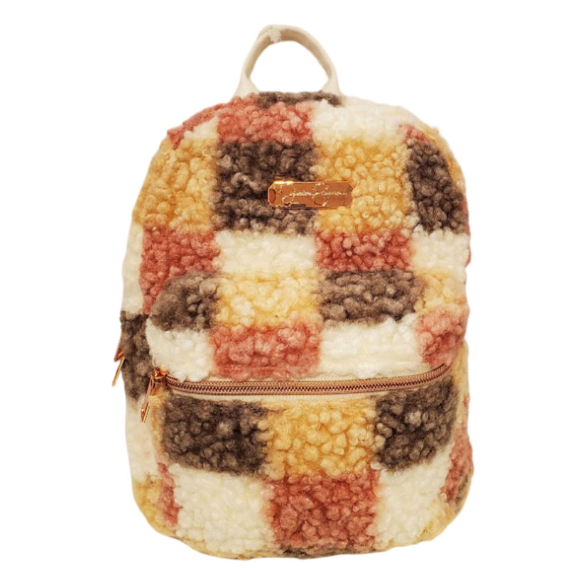 Jessica Simpson Mini Plush Tablet Backpack for Women for Work, College, Commuting, Travel (Poptart Checkerboard)