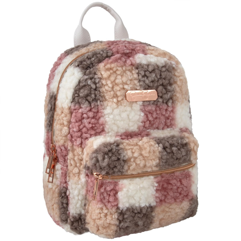 Jessica Simpson Mini Plush Tablet Backpack for Women for Work, College, Commuting, Travel (Poptart Checkerboard)