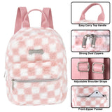 Jessica Simpson Mini Plush Tablet Backpack for Women for Work, College, Commuting, Travel (Shortcake Checkerboard)