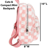 Jessica Simpson Mini Plush Tablet Backpack for Women for Work, College, Commuting, Travel (Shortcake Checkerboard)