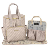 Jessica Simpson Quilted Diaper Bag Backpack with Insulated Pockets, Portable Changing Pad, Stroller Straps, Organizer Insert 3 Pc. Set (Khaki)