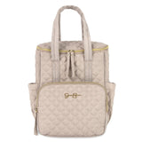 Jessica Simpson Quilted Diaper Bag Backpack with Insulated Pockets, Portable Changing Pad, Stroller Straps, Organizer Insert 3 Pc. Set (Khaki)