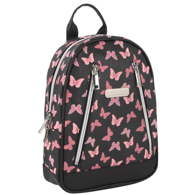 Jessica Simpson Waterproof Mini Vegan Leather Backpack Purse for Women, Travel, Work (Midnight Butterflies)