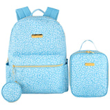 Jessica Simpson Women’s Computer Backpack with Lunch Box, Side Pockets, Coin Purse Keychain | 3 Piece Laptop Backpack with Lunch Bag Set (Bold Blue Cheetah)