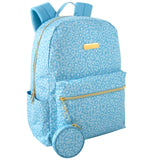 Jessica Simpson Women’s Computer Backpack with Lunch Box, Side Pockets, Coin Purse Keychain | 3 Piece Laptop Backpack with Lunch Bag Set (Bold Blue Cheetah)