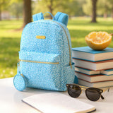 Jessica Simpson Women’s Computer Backpack with Lunch Box, Side Pockets, Coin Purse Keychain | 3 Piece Laptop Backpack with Lunch Bag Set (Bold Blue Cheetah)