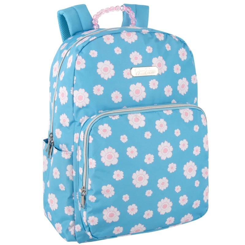 Jessica Simpson Women’s Designer Laptop Backpack with Side Pockets, Padded Straps | Classic Modern Backpack for Women (Beaded Blue Flowers)