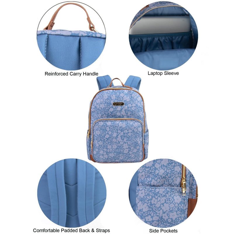 Jessica Simpson Women’s Designer Laptop Backpack with Side Pockets, Padded Straps | Classic Modern Backpack for Women (Bold Blue Flowers), Large