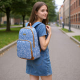Jessica Simpson Women’s Designer Laptop Backpack with Side Pockets, Padded Straps | Classic Modern Backpack for Women (Bold Blue Flowers), Large
