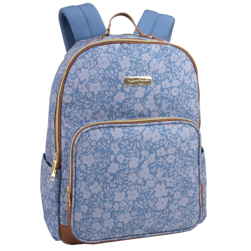 Jessica Simpson Women’s Designer Laptop Backpack with Side Pockets, Padded Straps | Classic Modern Backpack for Women (Bold Blue Flowers), Large