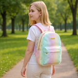 Jessica Simpson Women’s Designer Laptop Backpack with Side Pockets, Padded Straps | Classic Modern Backpack for Women (Ombre Rainbow), Large