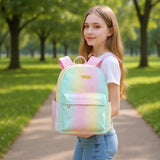 Jessica Simpson Women’s Designer Laptop Backpack with Side Pockets, Padded Straps | Classic Modern Backpack for Women (Ombre Rainbow), Large