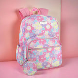 Jessica Simpson Women’s Designer Laptop Backpack with Side Pockets, Wallet | 2 Piece Backpack Change Purse Set for Women (Pink Flower Bloom)