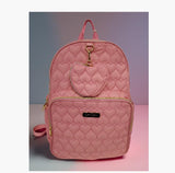 Jessica Simpson Women’s Designer Laptop Backpack with Side Pockets, Wallet | 2 Piece Backpack Change Purse Set for Women (Quilted Pink Hearts)