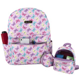 Jessica Simpson Women’s Designer Laptop Backpack with Side Pockets, Wallet | 3 Piece Backpack Change Purse Set for Women (Bright Pastel Butterflies)