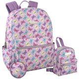 Jessica Simpson Women’s Designer Laptop Backpack with Side Pockets, Wallet | 3 Piece Backpack Change Purse Set for Women (Bright Pastel Butterflies)