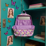 Jessica Simpson Women’s Designer Laptop Backpack with Side Pockets, Wallet | 3 Piece Backpack Change Purse Set for Women (Bright Pastel Butterflies)