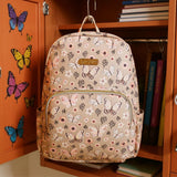 Jessica Simpson Women’s Waterproof Laptop Travel Backpack with Side Water Bottle Pockets for College, Commuting, Work (Beige & Pink Butterflies)