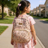 Jessica Simpson Women’s Waterproof Laptop Travel Backpack with Side Water Bottle Pockets for College, Commuting, Work (Beige & Pink Butterflies)