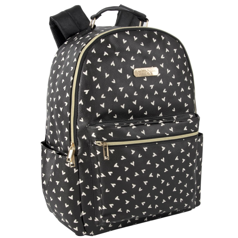 Jessica Simpson Women’s Waterproof Laptop Travel Backpack with Side Water Bottle Pockets for College, Commuting, Work (Black & White Hearts)