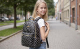 Jessica Simpson Women’s Waterproof Laptop Travel Backpack with Side Water Bottle Pockets for College, Commuting, Work (Black & White Hearts)