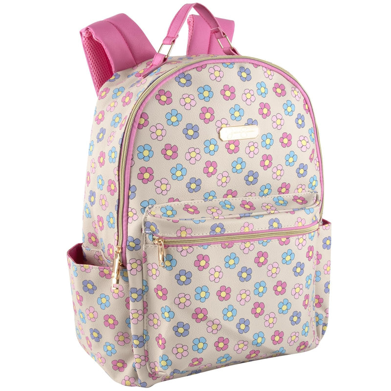 Jessica Simpson Women’s Waterproof Laptop Travel Backpack with Side Water Bottle Pockets for College, Travel, Work | Vegan Leather Women's Backpack (Floral Frenzy)