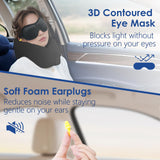 jiaao Travel Pillow Memory Foam Neck Pillow for Airplanes with Adjustable Neck Support, Includes Eye Mask, Earplugs & Storage Bag - Perfect for Flights, Road Trips, and Trains