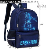 JIANYA Kids Backpack for School Boys, Basketball Themed Backpack with Lunch Box Elementary Kids School Bag Travel Back Pack for Boy, Blue