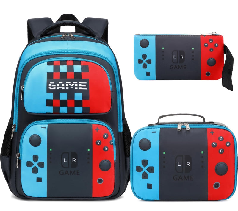 JIANYA Kids Backpack for School Boys Gamer School Bag for Elementary Kids Children 3pcs Boys Backpack with Lunch Box & Pencil Case