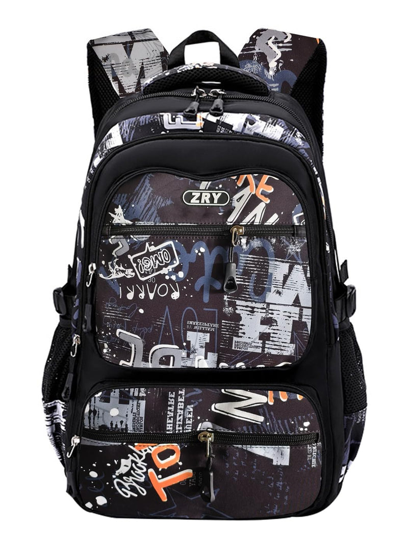 JiaYou Men Teens Middle School Graffiti Backpack High School Laptop Daypack College Bag(Black,45 Liters)