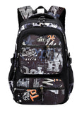 JiaYou Men Teens Middle School Graffiti Backpack High School Laptop Daypack College Bag(Black,45 Liters)