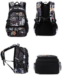 JiaYou Men Teens Middle School Graffiti Backpack High School Laptop Daypack College Bag(Black,45 Liters)