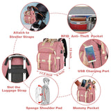 Jiefeike Diaper Bag Backpack, Pink Baby Girls Diaper Bag for Mom, Travel Baby Bags Backpack for Women, Insulated Pockets Portable toddler diaper bag with USB Charging Port, RFID Anti - Theft Pocket