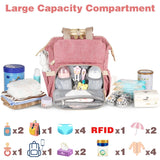 Jiefeike Diaper Bag Backpack, Pink Baby Girls Diaper Bag for Mom, Travel Baby Bags Backpack for Women, Insulated Pockets Portable toddler diaper bag with USB Charging Port, RFID Anti - Theft Pocket